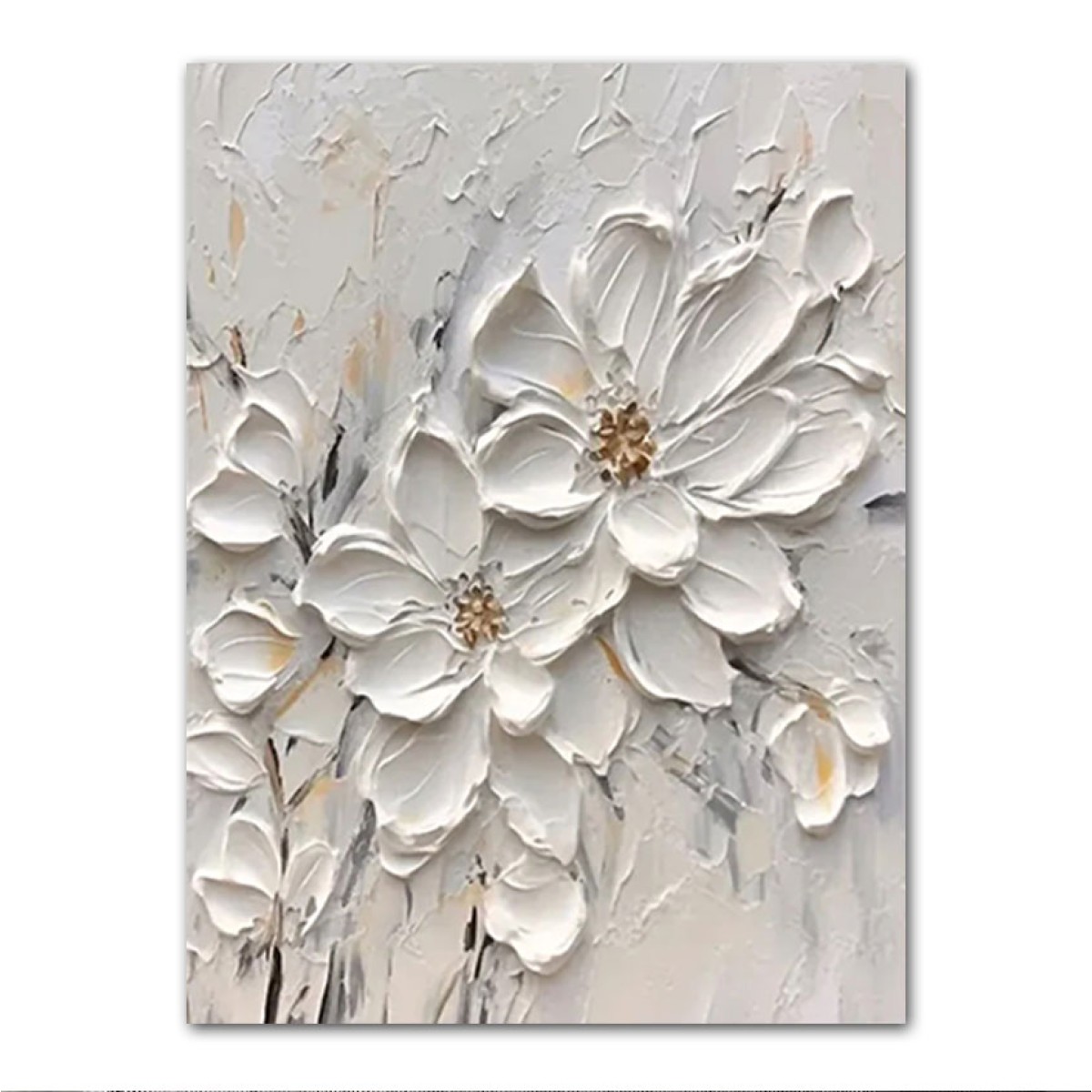 White Flowers 3d Heavy Textured Partial Oil Painting